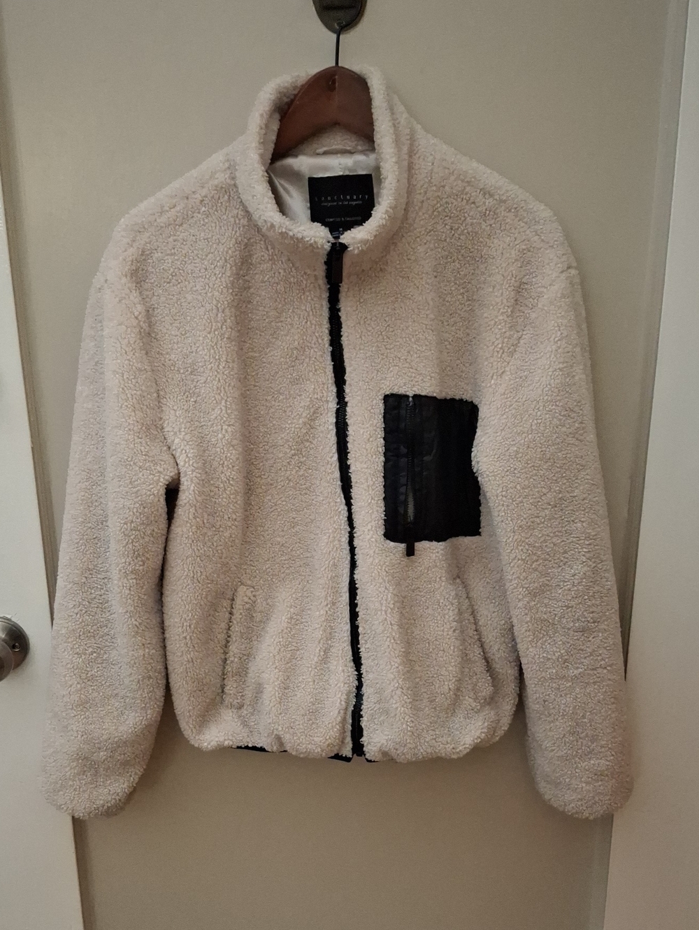 Sanctuary Cozy Cream Sherpa Jacket with Black Zip Pocket - Women's_1